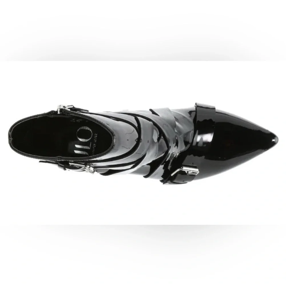 JLO Jennifer Lopez Finola Patent Moto Stiletto Booties – Size 9.5, Black